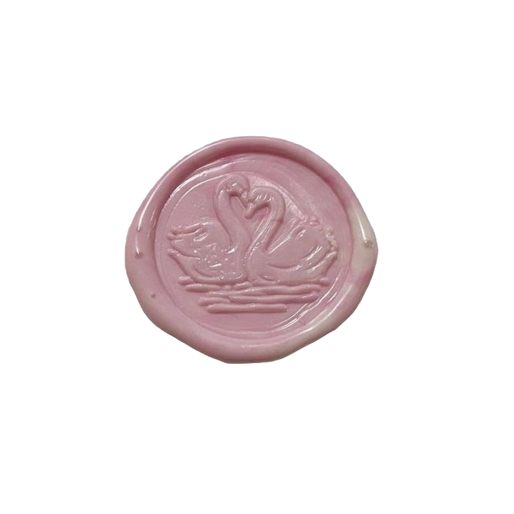 pink wax seal with swans on it